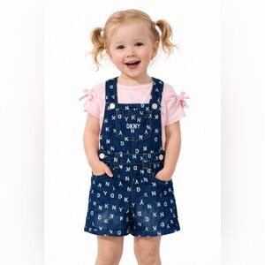 NWT! DKNY Denim Jean Short Overall Set Size 24 Months